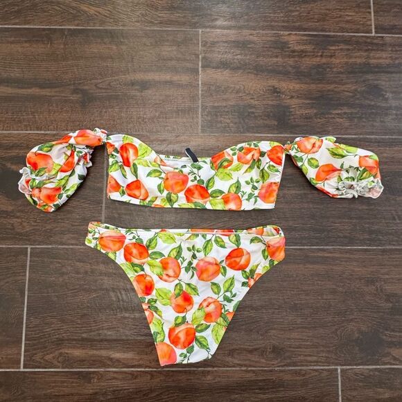 BCBG Paris Peach Print Off-Shoulder Bikini sz M - Picture 2 of 9